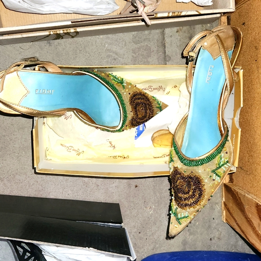 Gold beaded slingback shoes